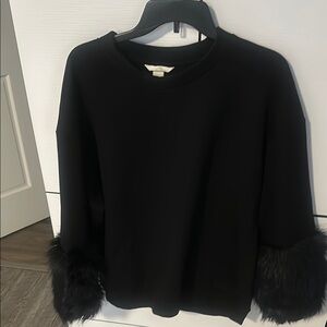 H&M Black Top with Faux Fur Cuffs and Relaxed Fit